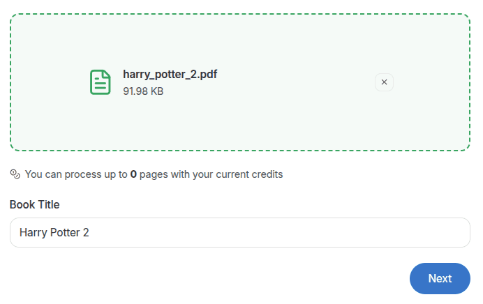 Upload a manuscript to start a new narration project